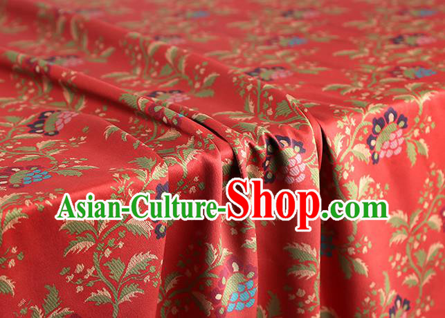 Chinese Cheongsam Gambiered Guangdong Gauze Fabric Traditional Silk Drapery Classical Hibiscus Pattern Red Brocade