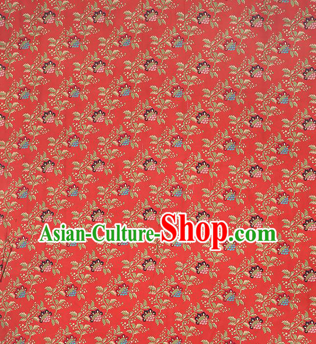 Chinese Cheongsam Gambiered Guangdong Gauze Fabric Traditional Silk Drapery Classical Hibiscus Pattern Red Brocade