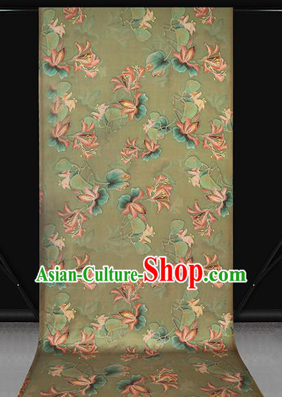 Chinese Traditional Green Silk Drapery Cheongsam Gambiered Guangdong Gauze Fabric Classical Flowers Pattern Brocade