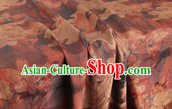 Chinese Classical Butterfly Pattern Brocade Traditional Silk Drapery Cheongsam Rust Red Gambiered Guangdong Gauze Fabric