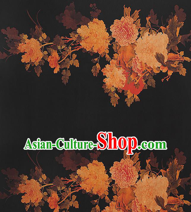 Chinese Classical Peony Pattern Brocade Black Gambiered Guangdong Gauze Fabric Traditional Cheongsam Silk Drapery