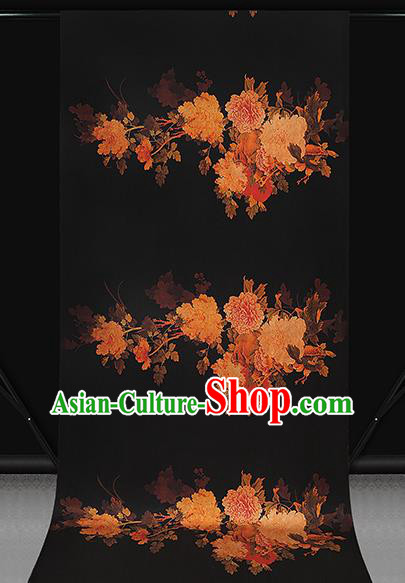 Chinese Classical Peony Pattern Brocade Black Gambiered Guangdong Gauze Fabric Traditional Cheongsam Silk Drapery