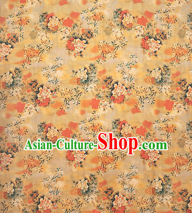 Chinese Traditional Cheongsam Silk Drapery Brocade Fabric Classical Peony Pattern Ginger Gambiered Guangdong Gauze