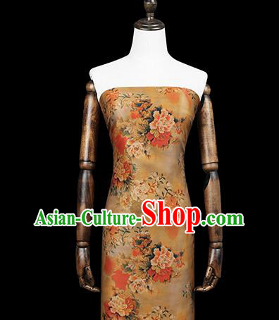 Chinese Traditional Cheongsam Silk Drapery Brocade Fabric Classical Peony Pattern Ginger Gambiered Guangdong Gauze