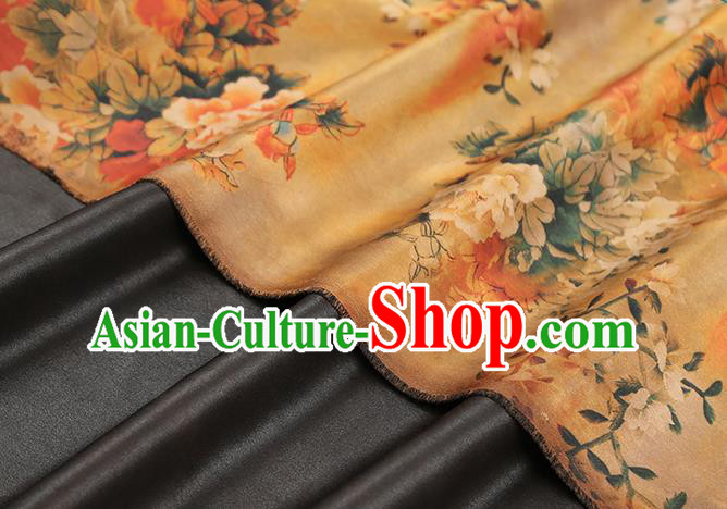 Chinese Traditional Cheongsam Silk Drapery Brocade Fabric Classical Peony Pattern Ginger Gambiered Guangdong Gauze