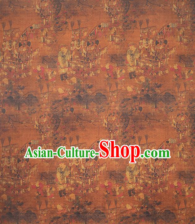 Chinese Traditional Cheongsam Brown Silk Drapery Classical Pedlar Pattern Gambiered Guangdong Gauze Brocade Fabric