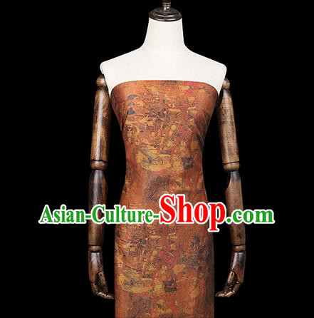 Chinese Traditional Cheongsam Brown Silk Drapery Classical Pedlar Pattern Gambiered Guangdong Gauze Brocade Fabric