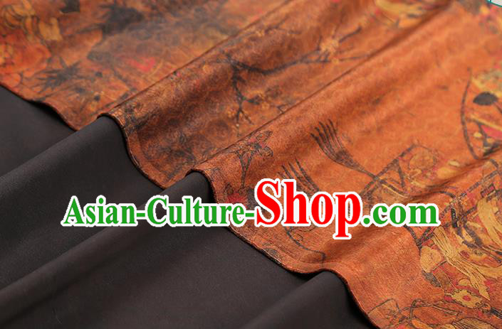Chinese Traditional Cheongsam Brown Silk Drapery Classical Pedlar Pattern Gambiered Guangdong Gauze Brocade Fabric