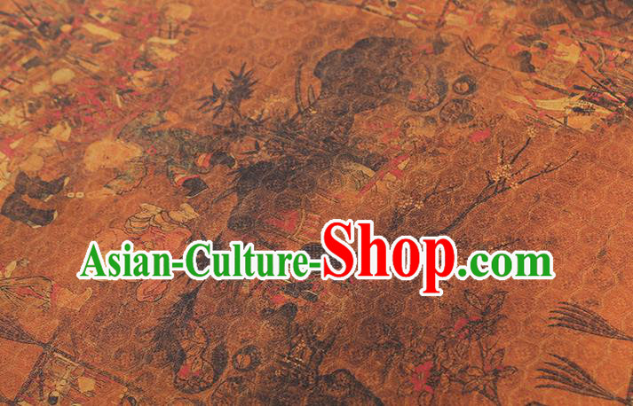 Chinese Traditional Cheongsam Brown Silk Drapery Classical Pedlar Pattern Gambiered Guangdong Gauze Brocade Fabric