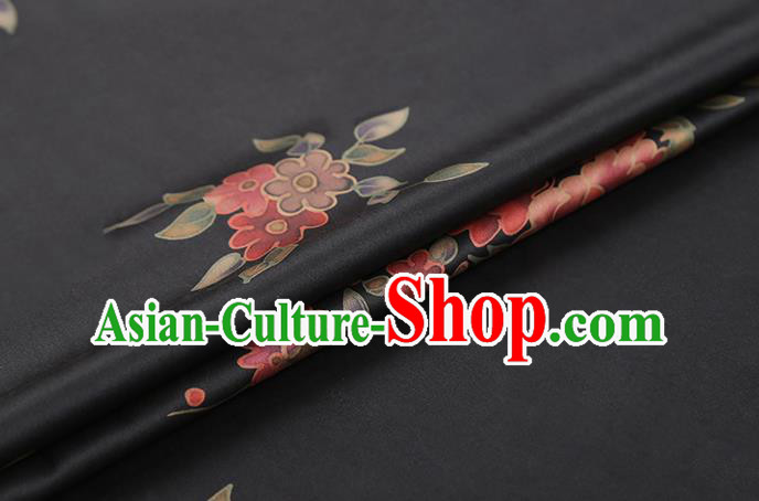 Chinese Classical Peony Pattern Gambiered Guangdong Gauze Brocade Fabric Traditional Cheongsam Black Silk Drapery