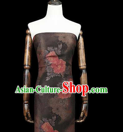 Chinese Brown Brocade Fabric Classical Peony Pattern Silk Drapery Traditional Cheongsam Gambiered Guangdong Gauze