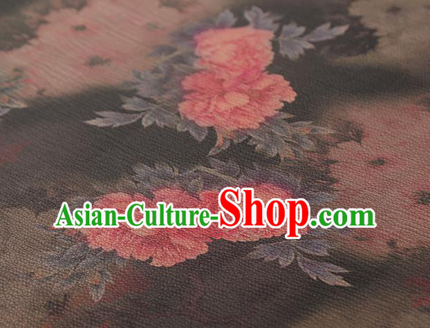 Chinese Brown Brocade Fabric Classical Peony Pattern Silk Drapery Traditional Cheongsam Gambiered Guangdong Gauze