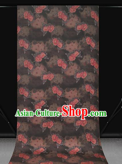Chinese Brown Brocade Fabric Classical Peony Pattern Silk Drapery Traditional Cheongsam Gambiered Guangdong Gauze