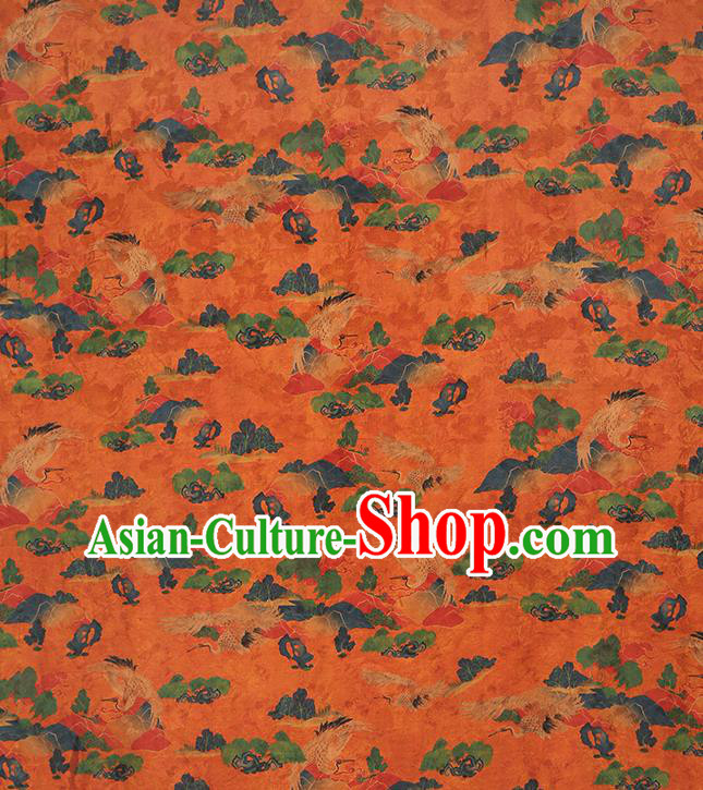 Chinese Classical Cranes Pattern Silk Drapery Traditional Cheongsam Gambiered Guangdong Gauze Orange Brocade Fabric