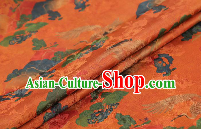 Chinese Classical Cranes Pattern Silk Drapery Traditional Cheongsam Gambiered Guangdong Gauze Orange Brocade Fabric