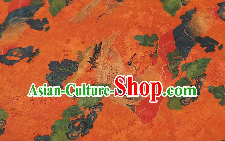 Chinese Classical Cranes Pattern Silk Drapery Traditional Cheongsam Gambiered Guangdong Gauze Orange Brocade Fabric