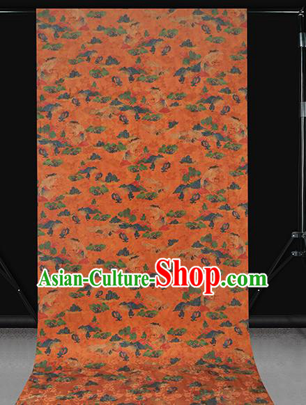 Chinese Classical Cranes Pattern Silk Drapery Traditional Cheongsam Gambiered Guangdong Gauze Orange Brocade Fabric