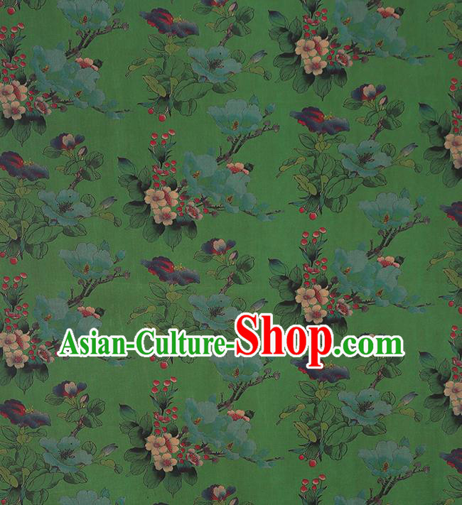 Chinese Traditional Brocade Fabric Cheongsam Green Gambiered Guangdong Gauze Classical Begonia Pattern Silk Drapery