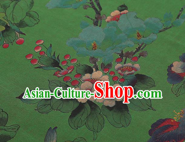 Chinese Traditional Brocade Fabric Cheongsam Green Gambiered Guangdong Gauze Classical Begonia Pattern Silk Drapery