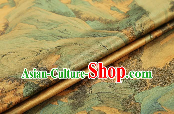 Chinese Traditional Ginger Brocade Drapery Cheongsam Gambiered Guangdong Gauze Classical Pine Pattern Silk Fabric