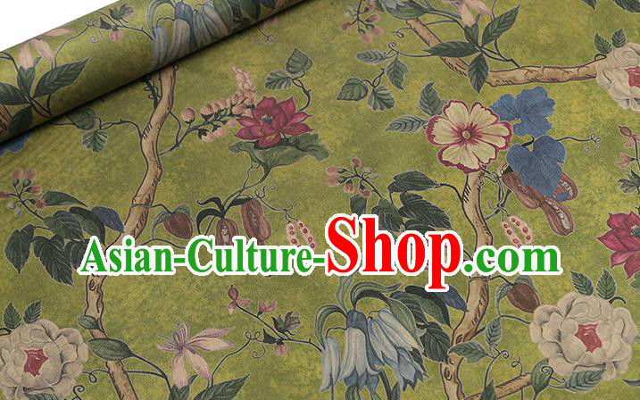 Chinese Classical Hibiscus Pattern Silk Drapery Traditional Cheongsam Satin White Brocade Fabric