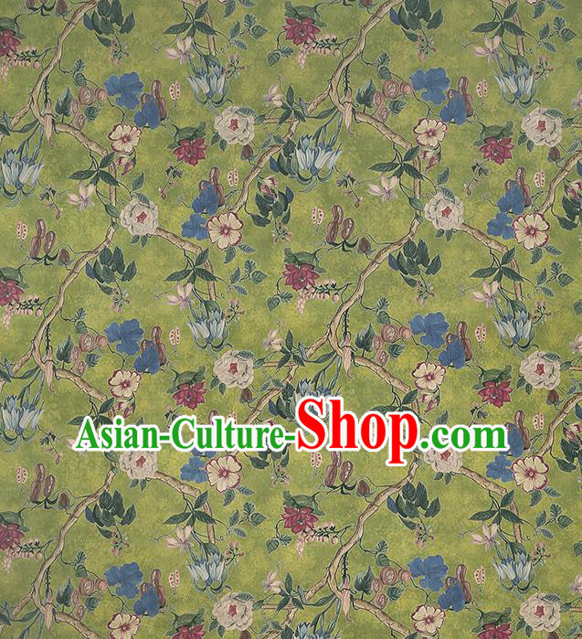 Chinese Classical Hibiscus Pattern Silk Drapery Traditional Cheongsam Satin White Brocade Fabric