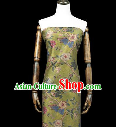 Chinese Classical Hibiscus Pattern Silk Drapery Traditional Cheongsam Satin White Brocade Fabric