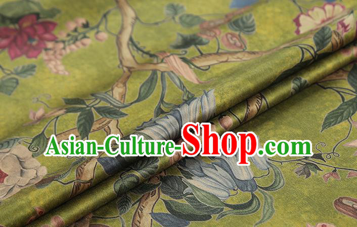 Chinese Classical Hibiscus Pattern Silk Drapery Traditional Cheongsam Satin White Brocade Fabric