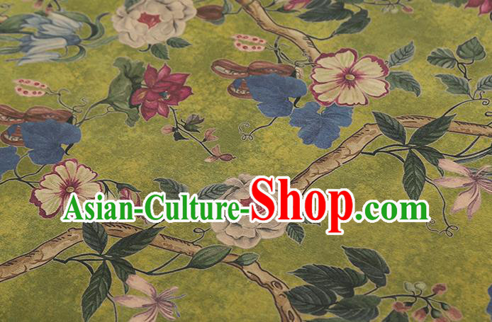 Chinese Classical Hibiscus Pattern Silk Drapery Traditional Cheongsam Satin White Brocade Fabric
