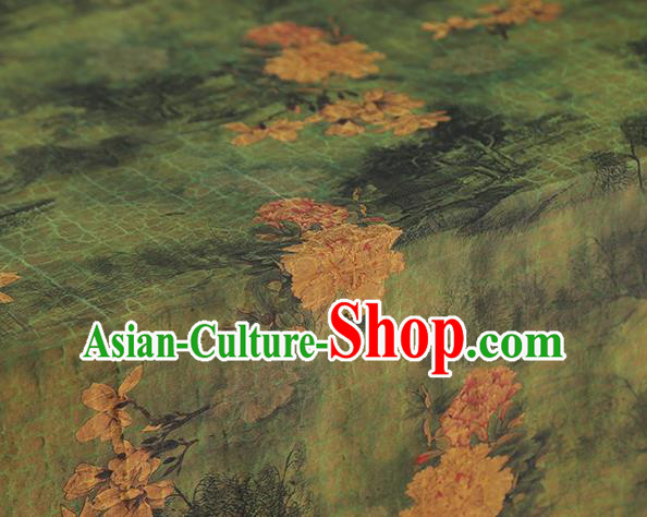 Chinese Traditional Cheongsam Green Satin Classical Peony Pattern Silk Drapery Brocade Fabric