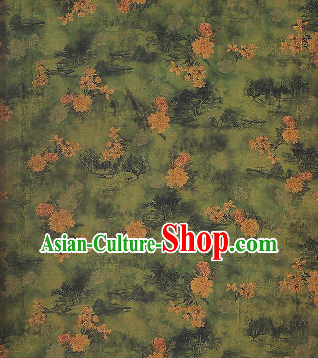 Chinese Traditional Cheongsam Green Satin Classical Peony Pattern Silk Drapery Brocade Fabric