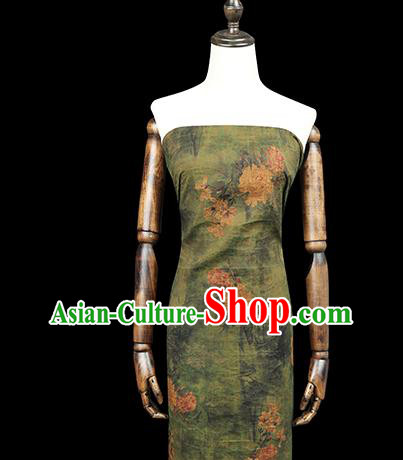 Chinese Traditional Cheongsam Green Satin Classical Peony Pattern Silk Drapery Brocade Fabric