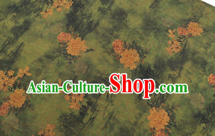 Chinese Traditional Cheongsam Green Satin Classical Peony Pattern Silk Drapery Brocade Fabric