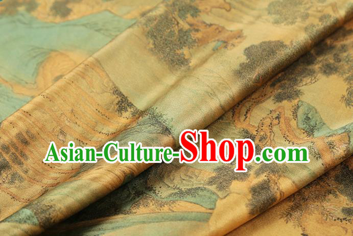 Chinese Traditional Ginger Brocade Drapery Cheongsam Gambiered Guangdong Gauze Classical Pine Pattern Silk Fabric