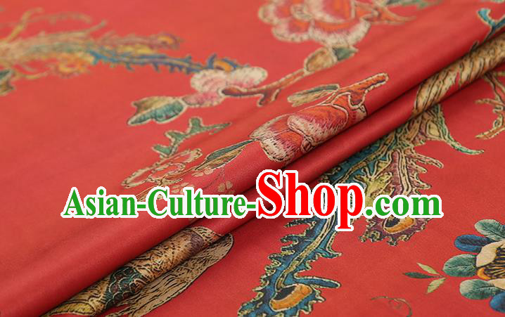 Chinese Traditional Wedding Brocade Fabric Red Satin Classical Phoenix Peony Pattern Silk Drapery