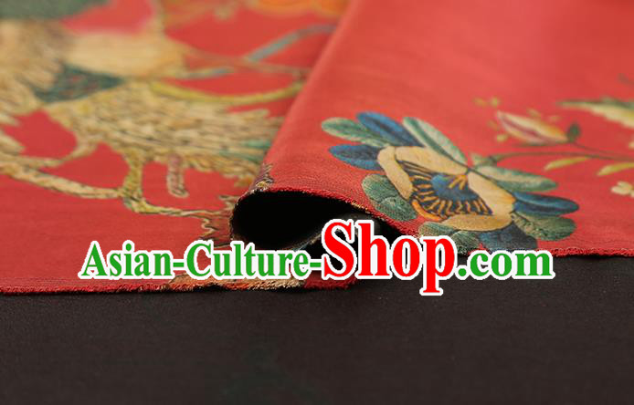 Chinese Traditional Wedding Brocade Fabric Red Satin Classical Phoenix Peony Pattern Silk Drapery
