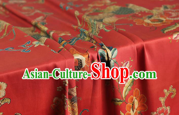 Chinese Traditional Wedding Brocade Fabric Red Satin Classical Phoenix Peony Pattern Silk Drapery
