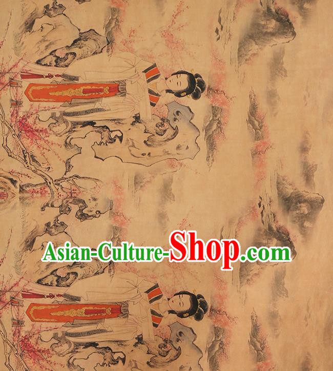 China Traditional Printing Gifted Lady Silk Fabric Cheongsam Drapery Classical Ginger Gambiered Guangdong Gauze