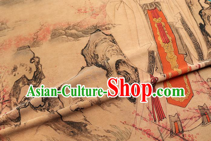 China Traditional Printing Gifted Lady Silk Fabric Cheongsam Drapery Classical Ginger Gambiered Guangdong Gauze