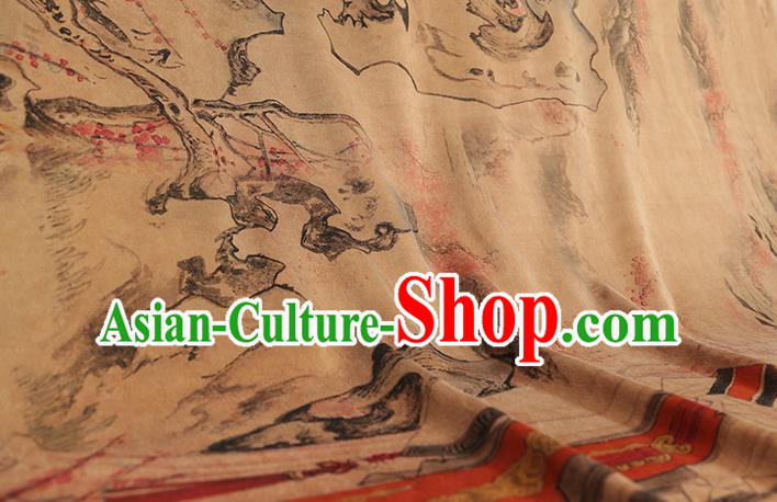 China Traditional Printing Gifted Lady Silk Fabric Cheongsam Drapery Classical Ginger Gambiered Guangdong Gauze