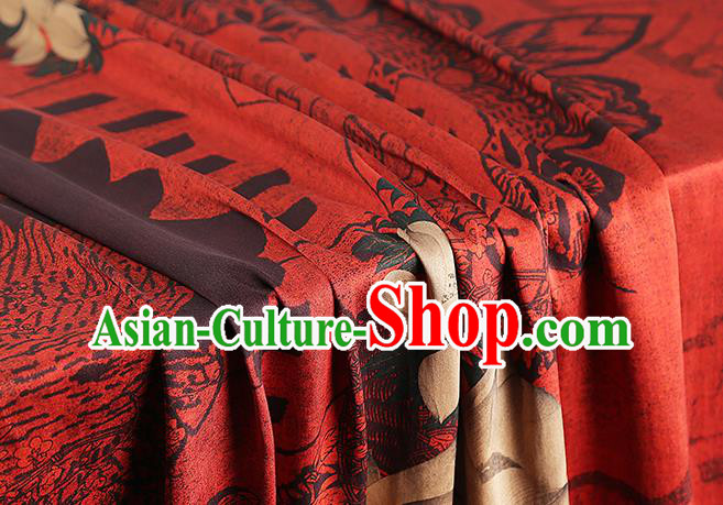 Chinese Traditional Brocade Drapery Classical Lotus Pattern Silk Fabric Cheongsam Red Gambiered Guangdong Gauze