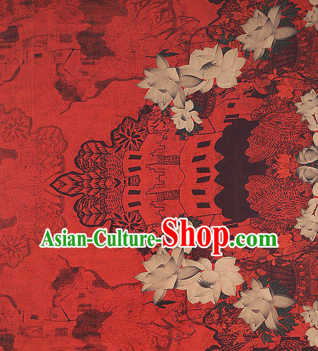 Chinese Traditional Brocade Drapery Classical Lotus Pattern Silk Fabric Cheongsam Red Gambiered Guangdong Gauze