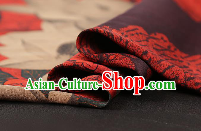 Chinese Traditional Brocade Drapery Classical Lotus Pattern Silk Fabric Cheongsam Red Gambiered Guangdong Gauze