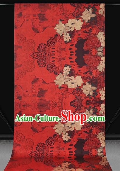 Chinese Traditional Brocade Drapery Classical Lotus Pattern Silk Fabric Cheongsam Red Gambiered Guangdong Gauze