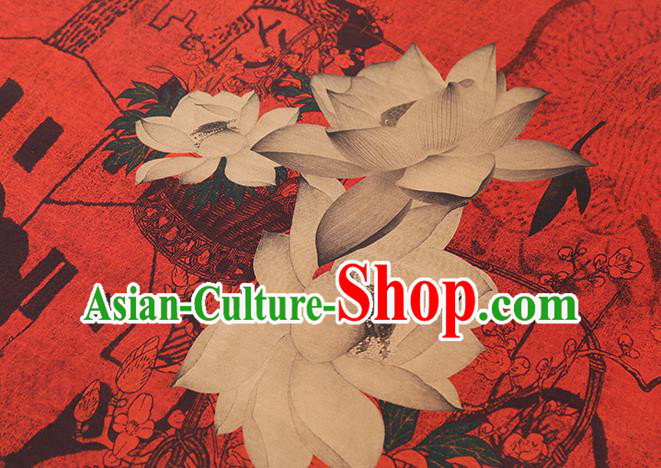 Chinese Traditional Brocade Drapery Classical Lotus Pattern Silk Fabric Cheongsam Red Gambiered Guangdong Gauze