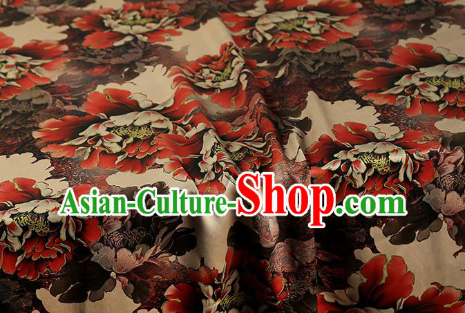 Chinese Traditional Ginger Brocade Drapery Cheongsam Gambiered Guangdong Gauze Classical Peony Pattern Silk Fabric