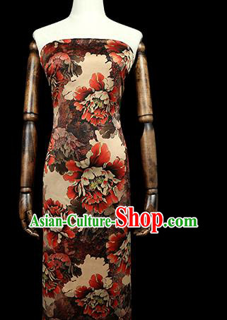 Chinese Traditional Ginger Brocade Drapery Cheongsam Gambiered Guangdong Gauze Classical Peony Pattern Silk Fabric