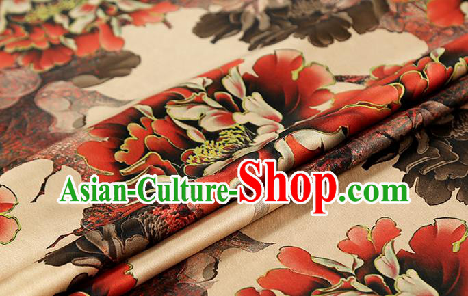 Chinese Traditional Ginger Brocade Drapery Cheongsam Gambiered Guangdong Gauze Classical Peony Pattern Silk Fabric