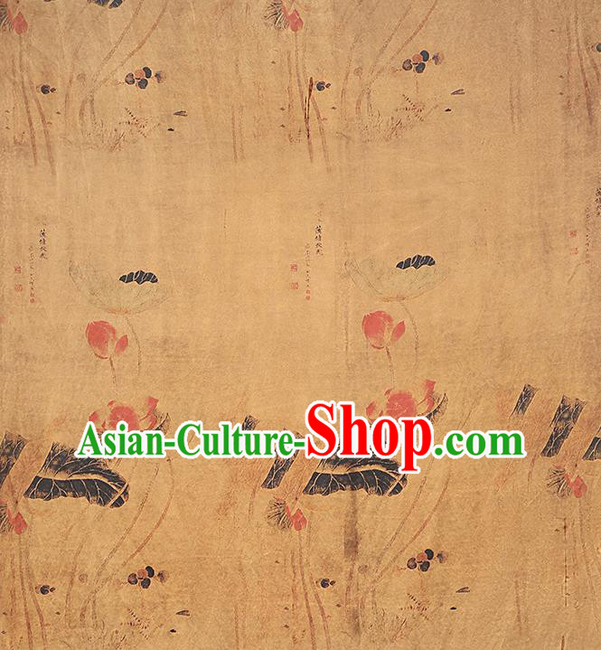 Chinese Cheongsam Ginger Gambiered Guangdong Gauze Traditional Brocade Drapery Classical Lotus Pattern Silk Fabric