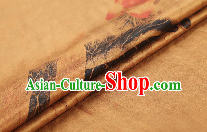 Chinese Cheongsam Ginger Gambiered Guangdong Gauze Traditional Brocade Drapery Classical Lotus Pattern Silk Fabric